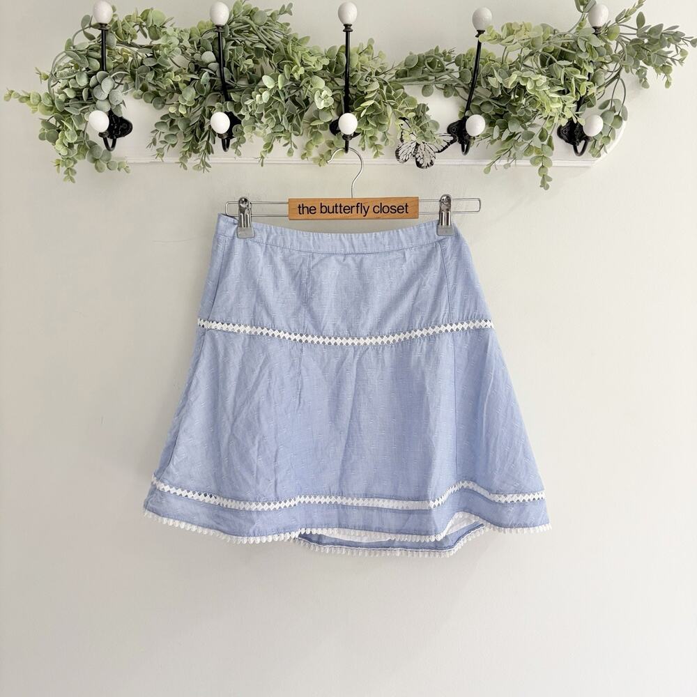 White House Black Market Women’s Chambray Skirt With White Trim 6 H 7001 10